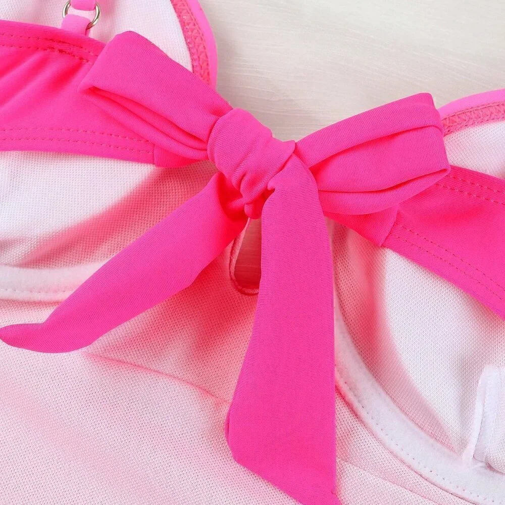 Pink Contemporary Women's European Sexy Spliced Color One-Piece Swimsuit
